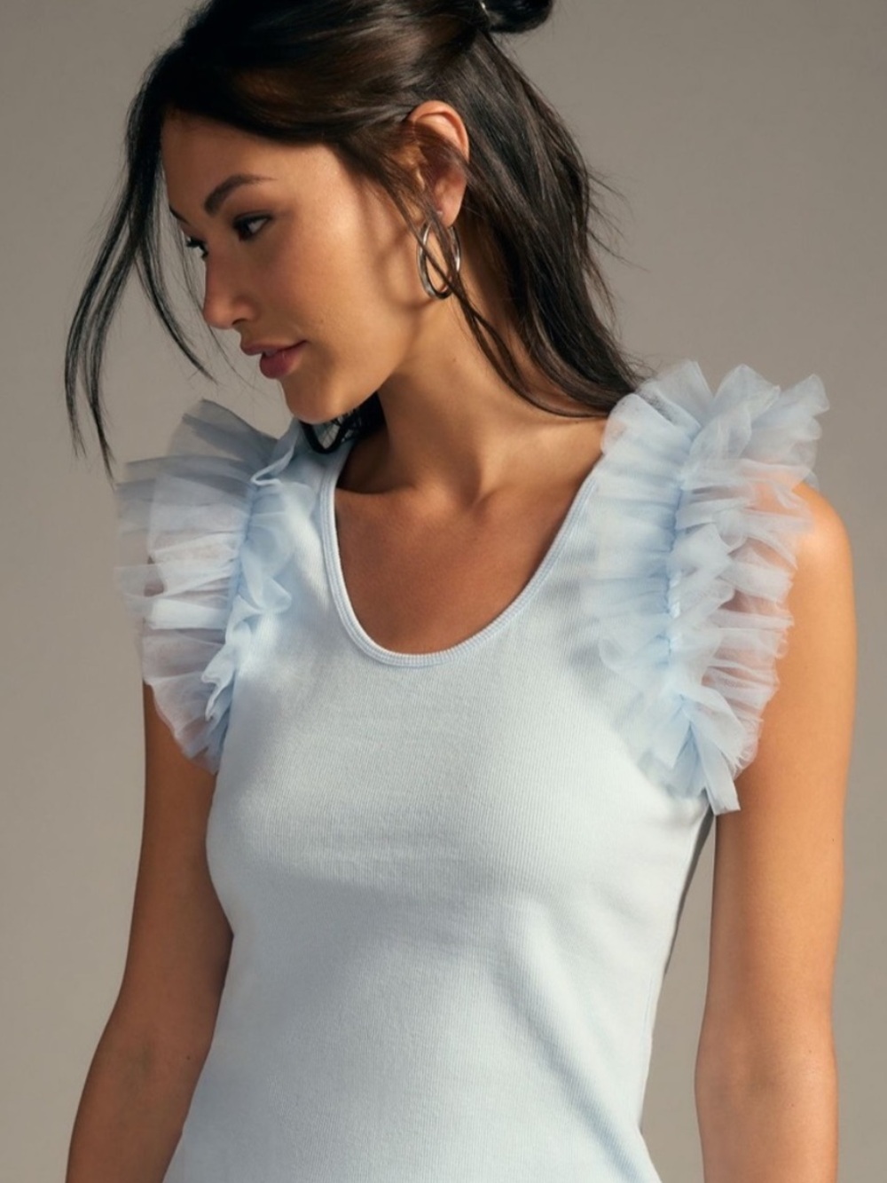 NWOT Anthropologie Dolan Tulle Sleeve Tank Top Sky Blue Size M Preppy